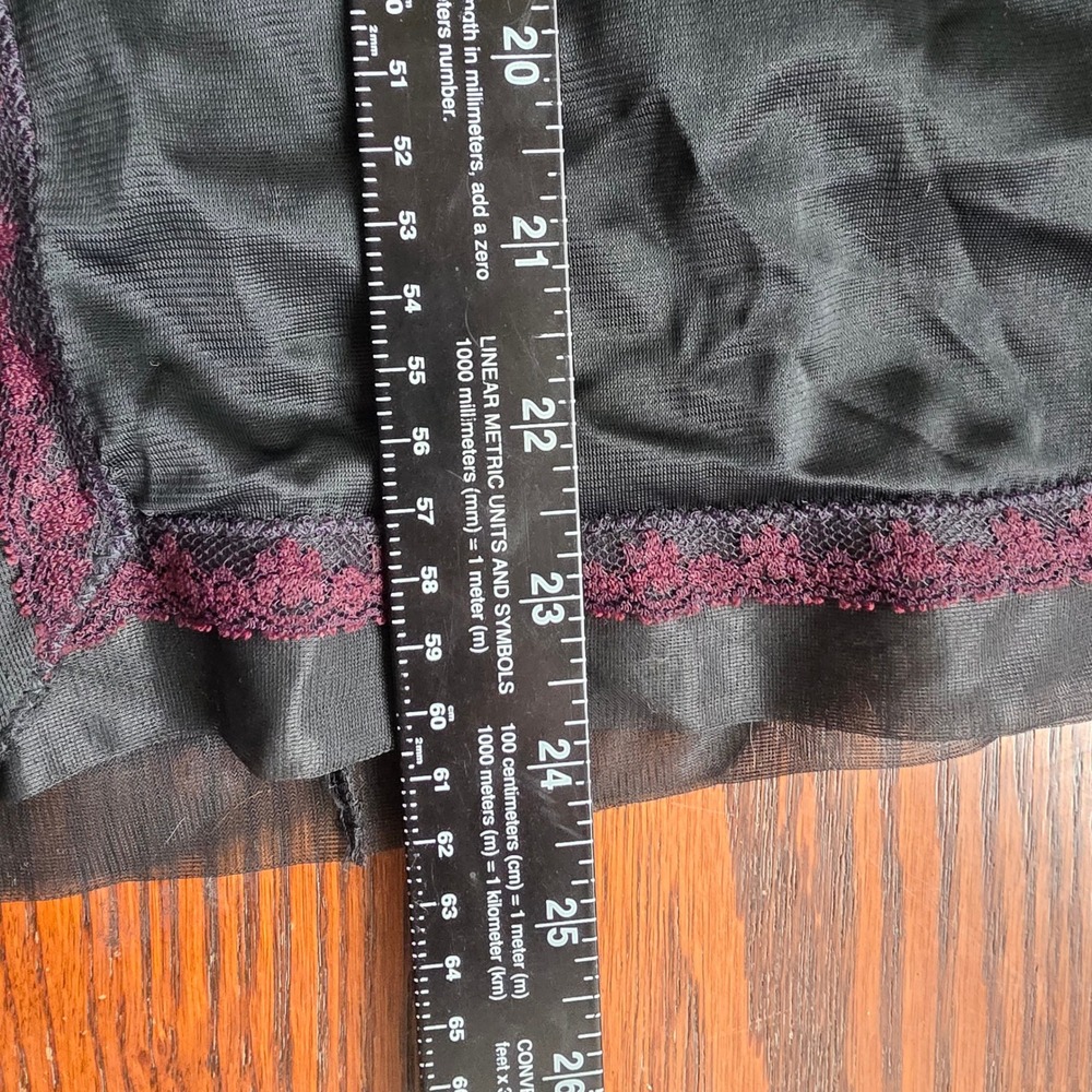 Vintage Movie Star Black Nylon Lace Half Slip Skirt Vamp Goth Y2K Coquette USA M - Picture 7 of 8
